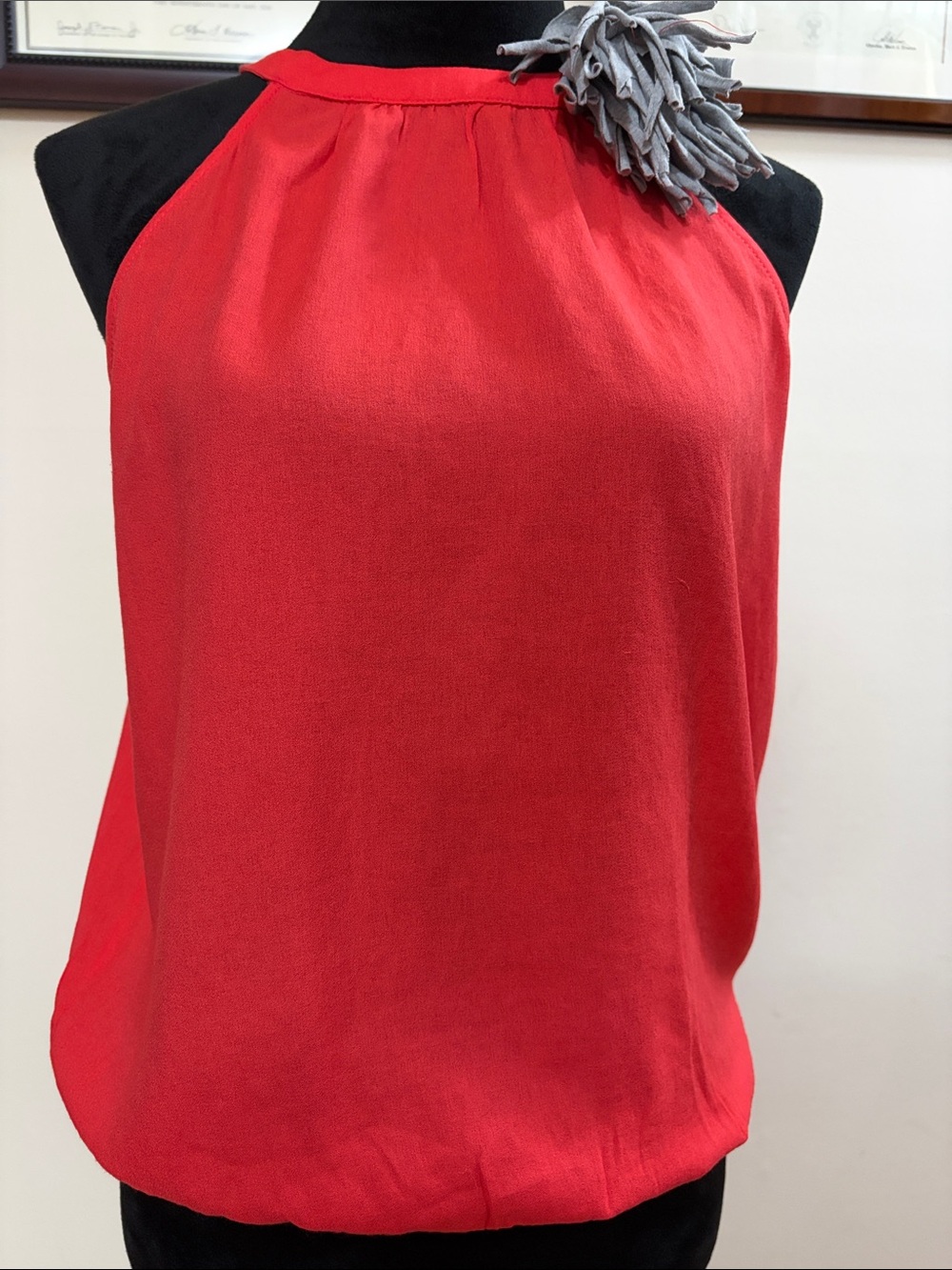 ZARA Red Halter Neck Women's Top with Floral Accent ( 1164 )